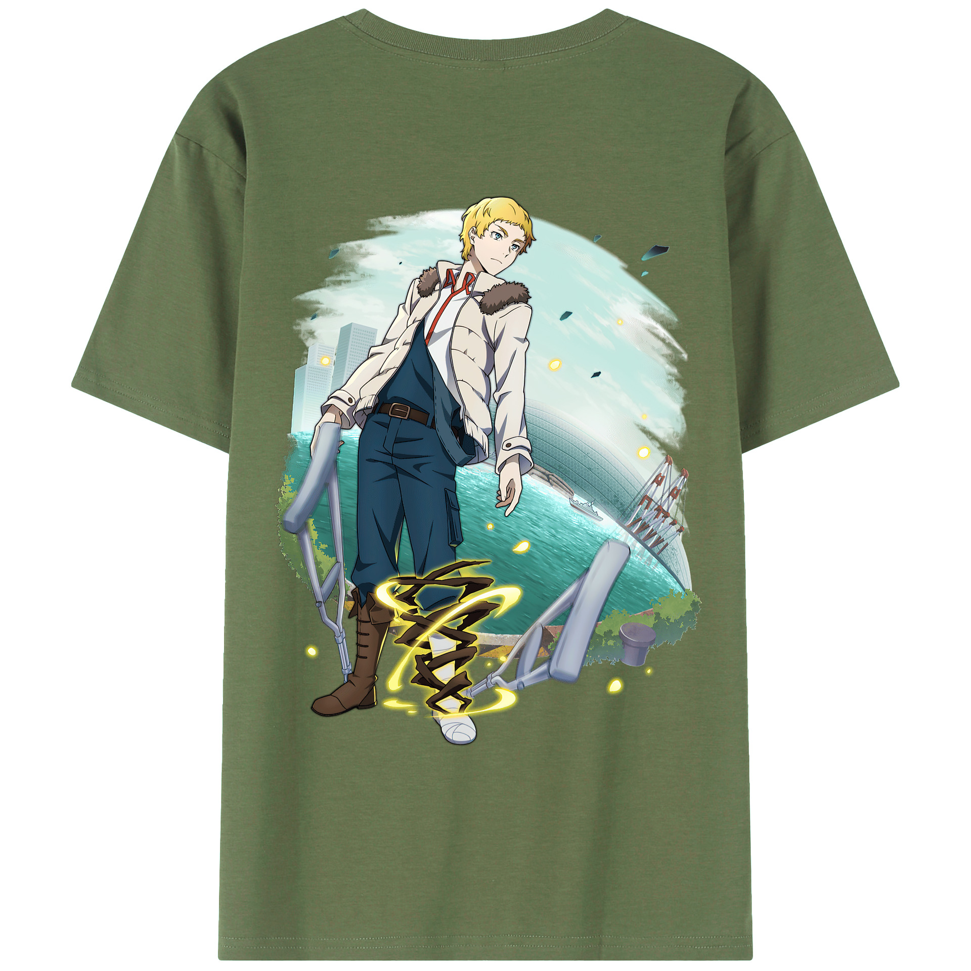 （画像用） 文豪ストレイドッグス Bungo Stray Dogs 綿100％ メンズ半袖Tシャツ（バックプリント） 通気性